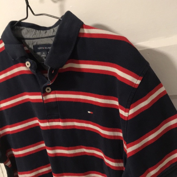 Tommy Hilfiger 3 tone striped polo red, white and blue - Picture 2 of 6